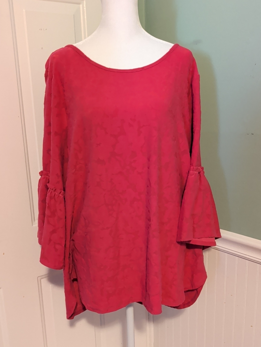 Apt. 9 Raspberry Pink Bell-Sleeve Long Sleeve Top Hides Flaws XXL Cruise Holiday